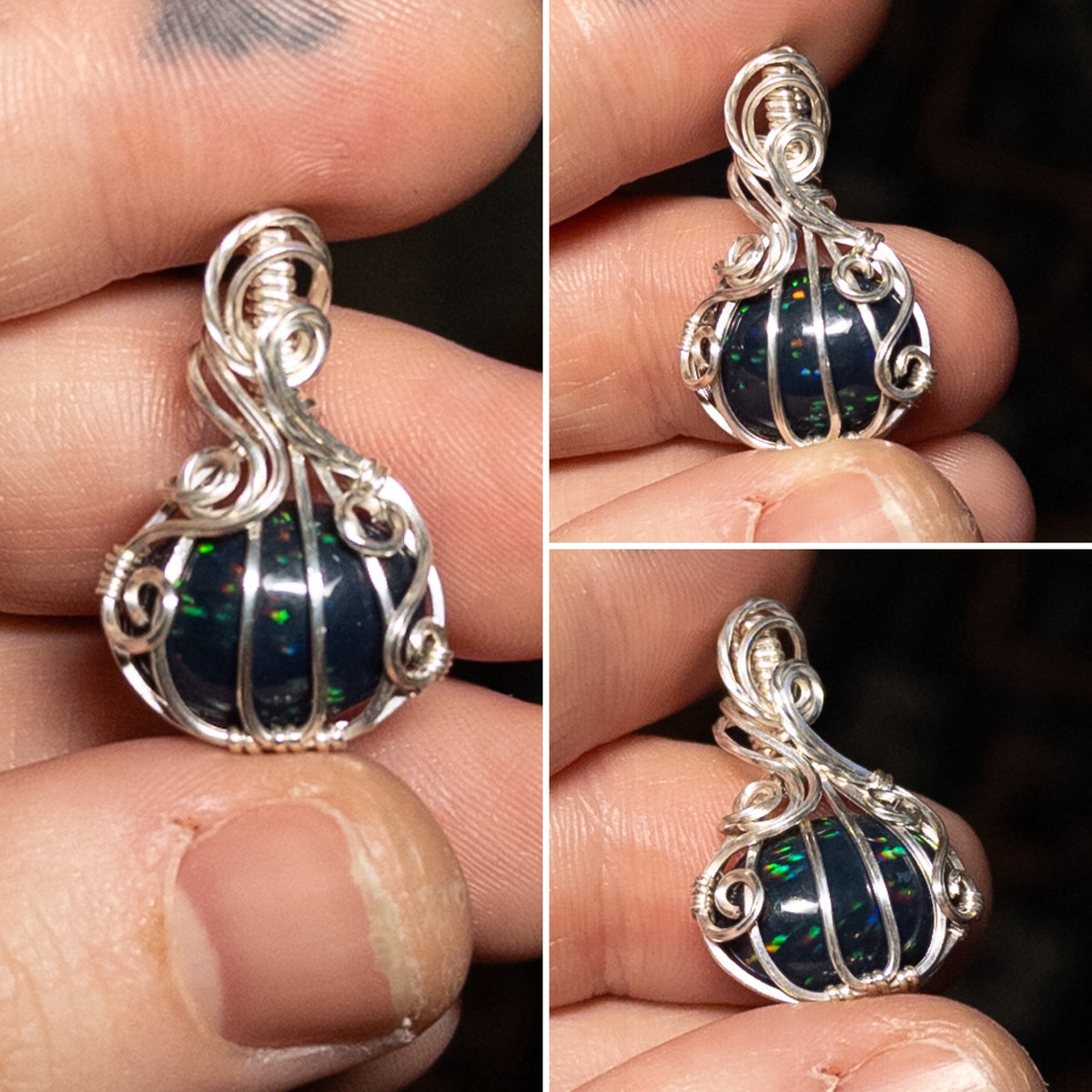 4.6 Carat Black Ethiopian Opal Pumpkin Pendant in Solid Sterling Silver