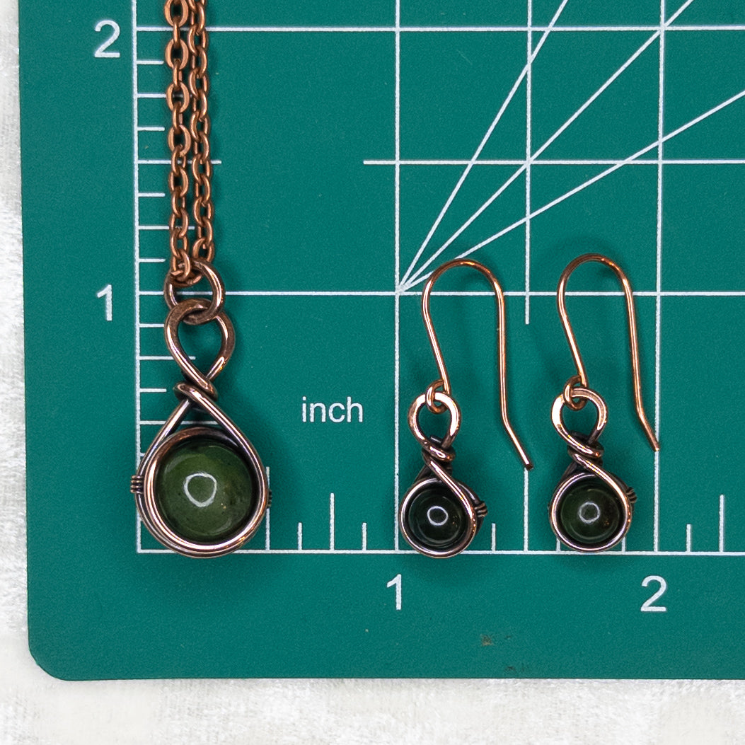 Drops of Jade Antiqued Copper Pendant & Earrings Set