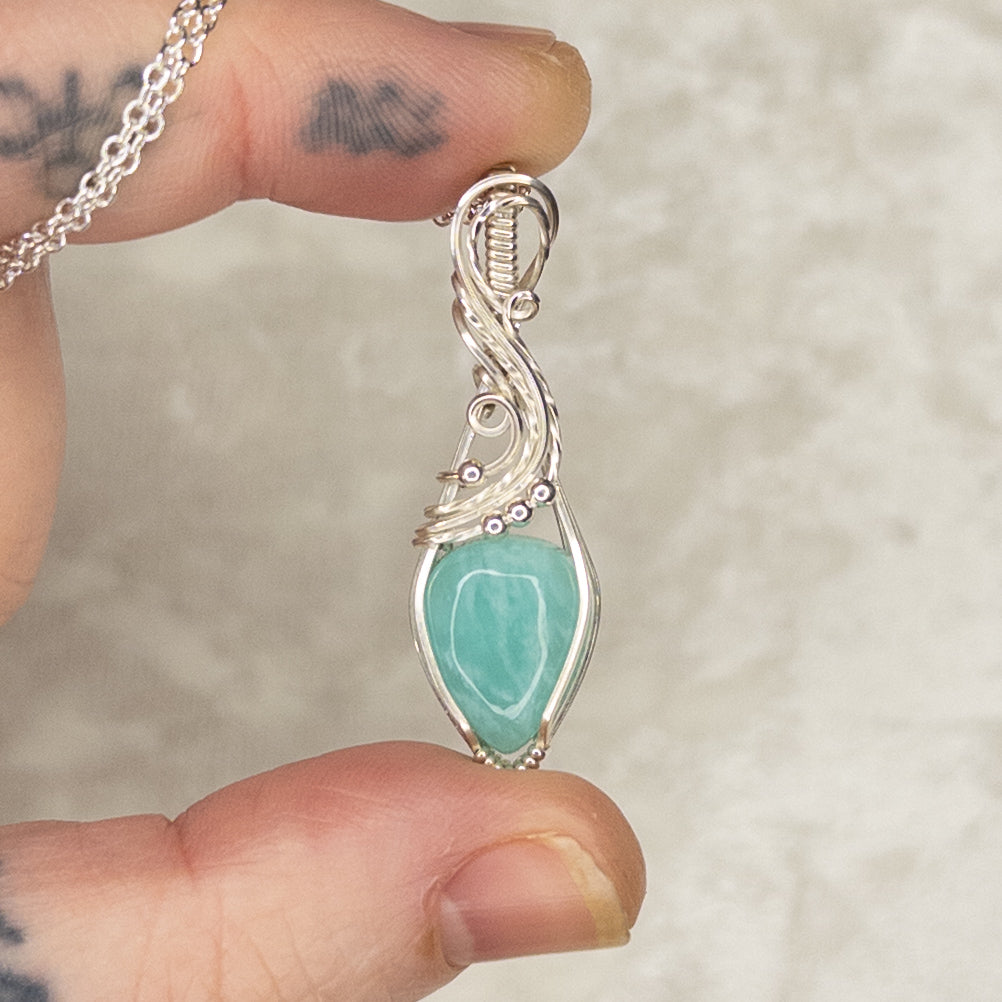 Dainty Amazonite .925 Sterling Silver Pendant