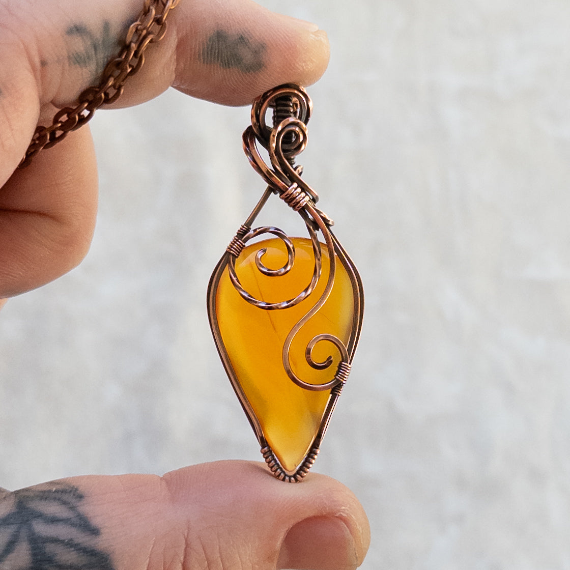 Orange Carnelian Antiqued Copper Pendant