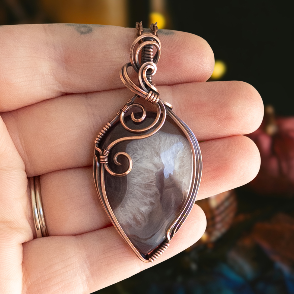 Botswana Agate & Quartz Antiqued Copper Pendant