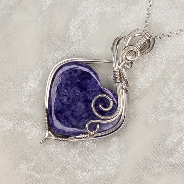 Charoite Heart .925 Sterling Silver Pendant