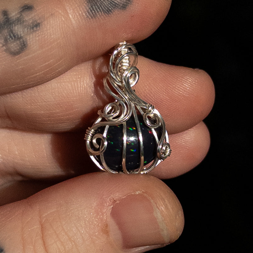 4.6 Carat Black Ethiopian Opal Pumpkin Pendant in Solid Sterling Silver