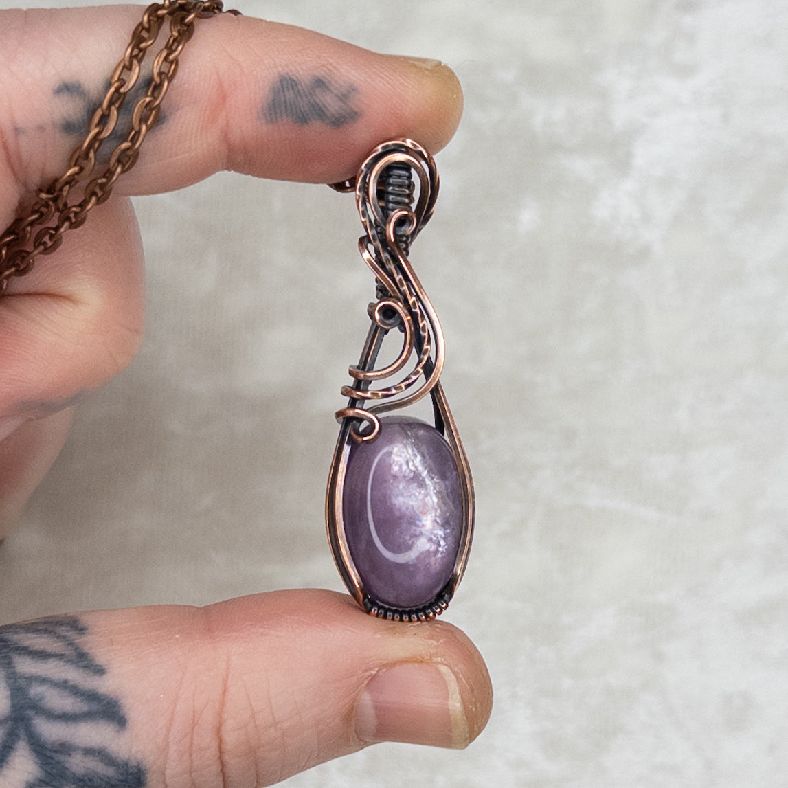Gemmy Lepidolite Antiqued Copper Pendant