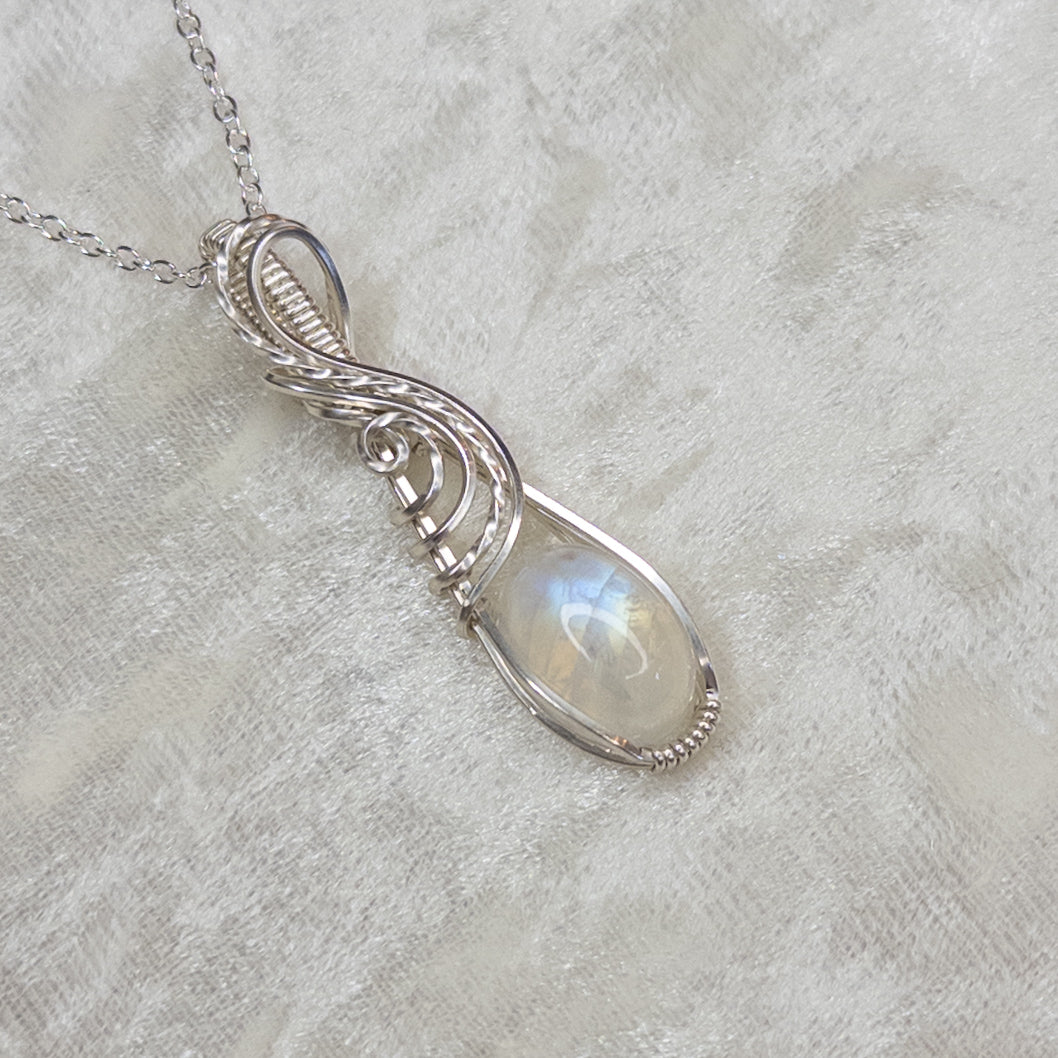 Dainty Rainbow Moonstone & .925 Sterling Silver Pendant