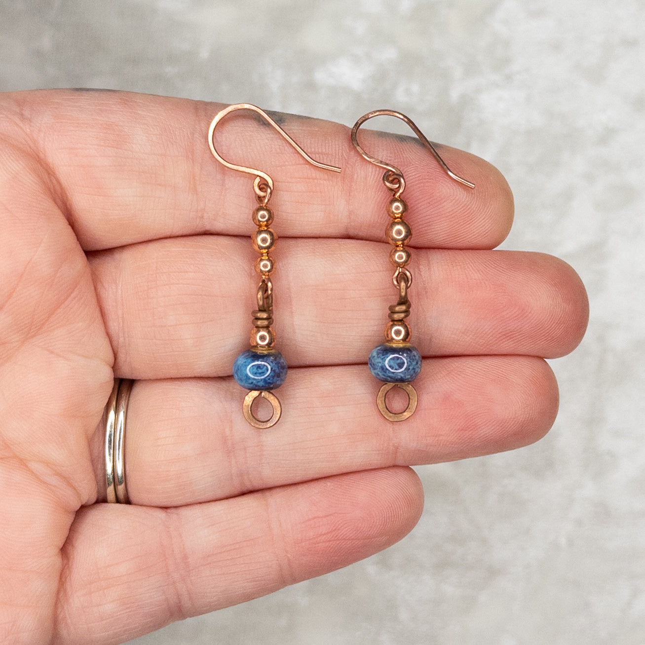 “Wisteria” Porcelain Beaded Copper Earrings