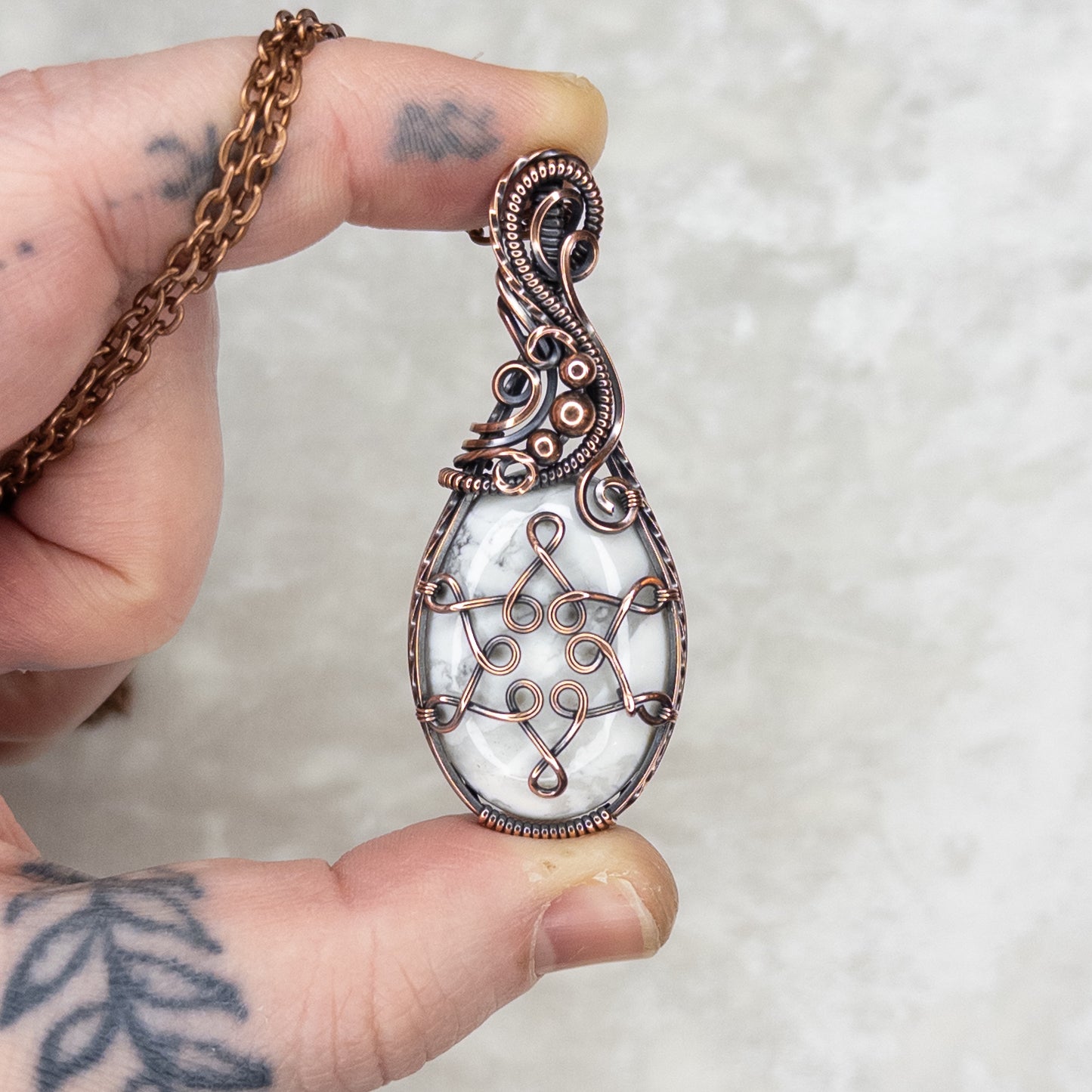 Howlite Snowflake Antiqued Copper Pendant - B