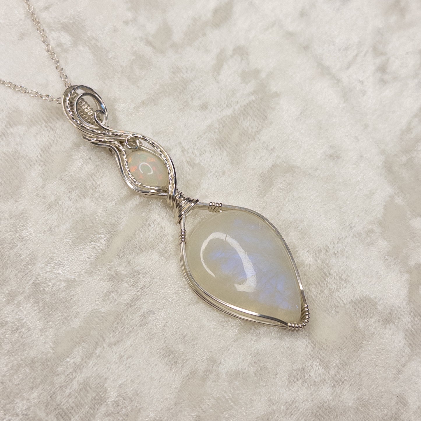 Blue Flash Moonstone & Ethiopian Opal .925 Sterling Silver Pendant