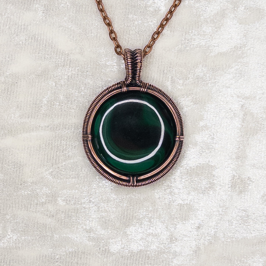 Malachite Antiqued Copper Medallion Pendant