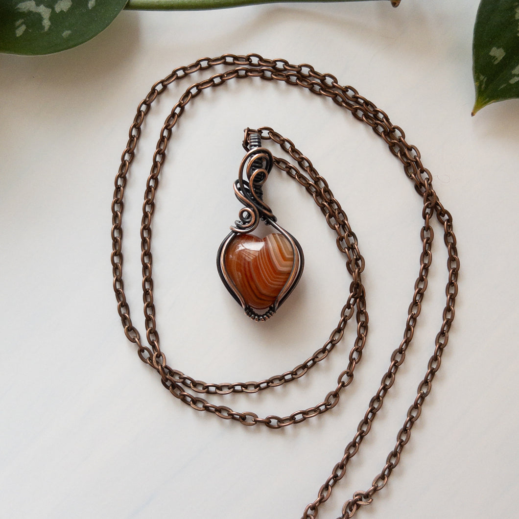 Mini Carnelian Heart & Copper Wrapped Pendant - B