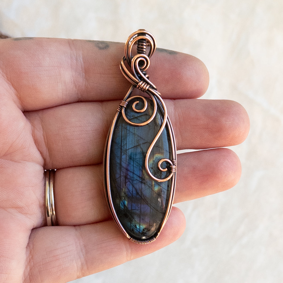 Blue & Purple Labradorite Antiqued Copper Pendant