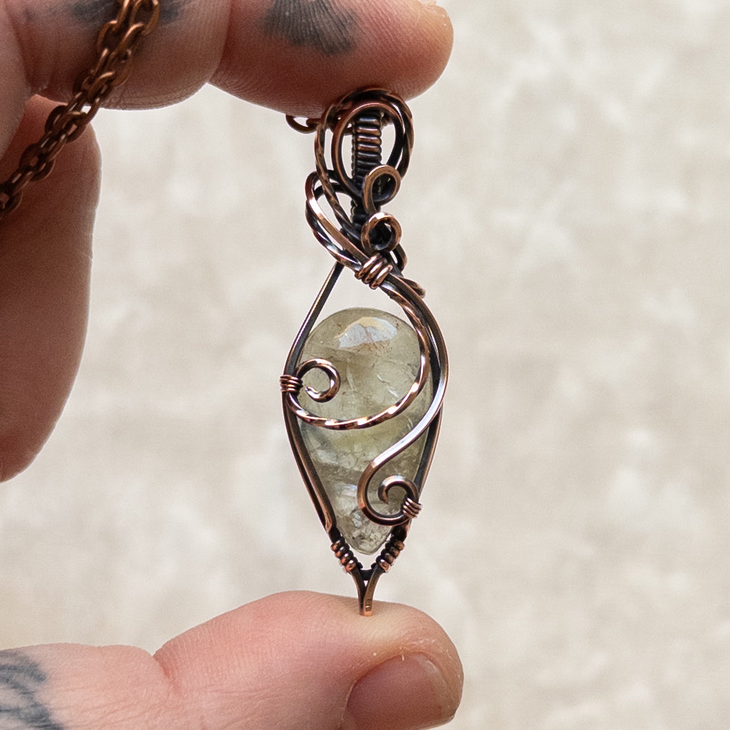 Green Tanzanian Sunstone Antiqued Copper Pendant