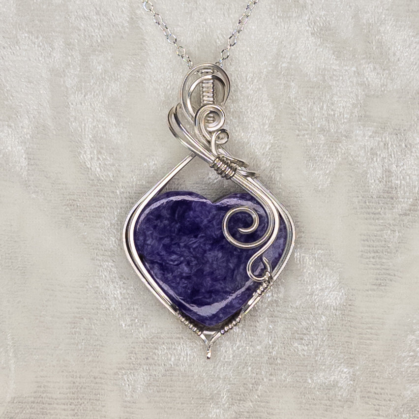 Charoite Heart .925 Sterling Silver Pendant