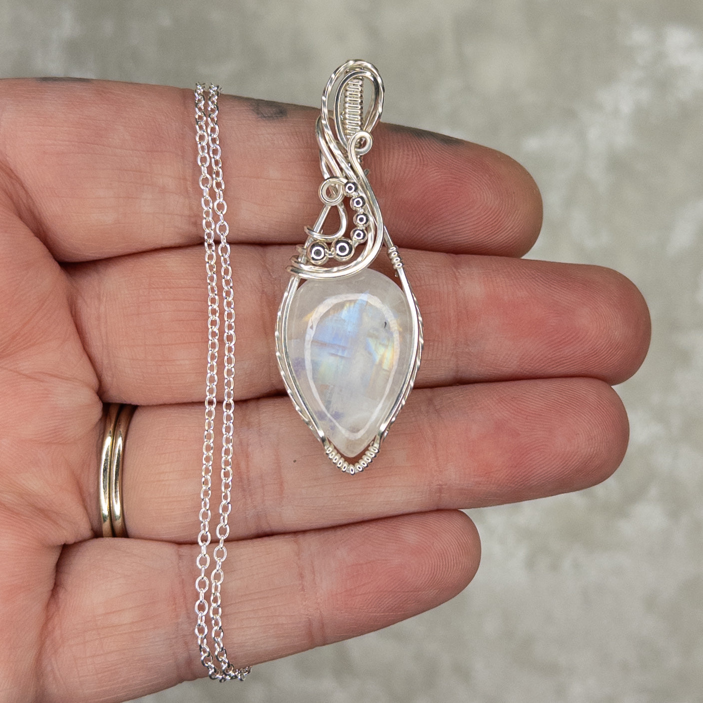 Rainbow Moonstone .925 Sterling Silver Pendant