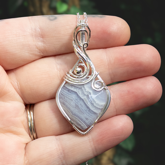 Blue Lace Agate .925 Sterling Silver Pendant