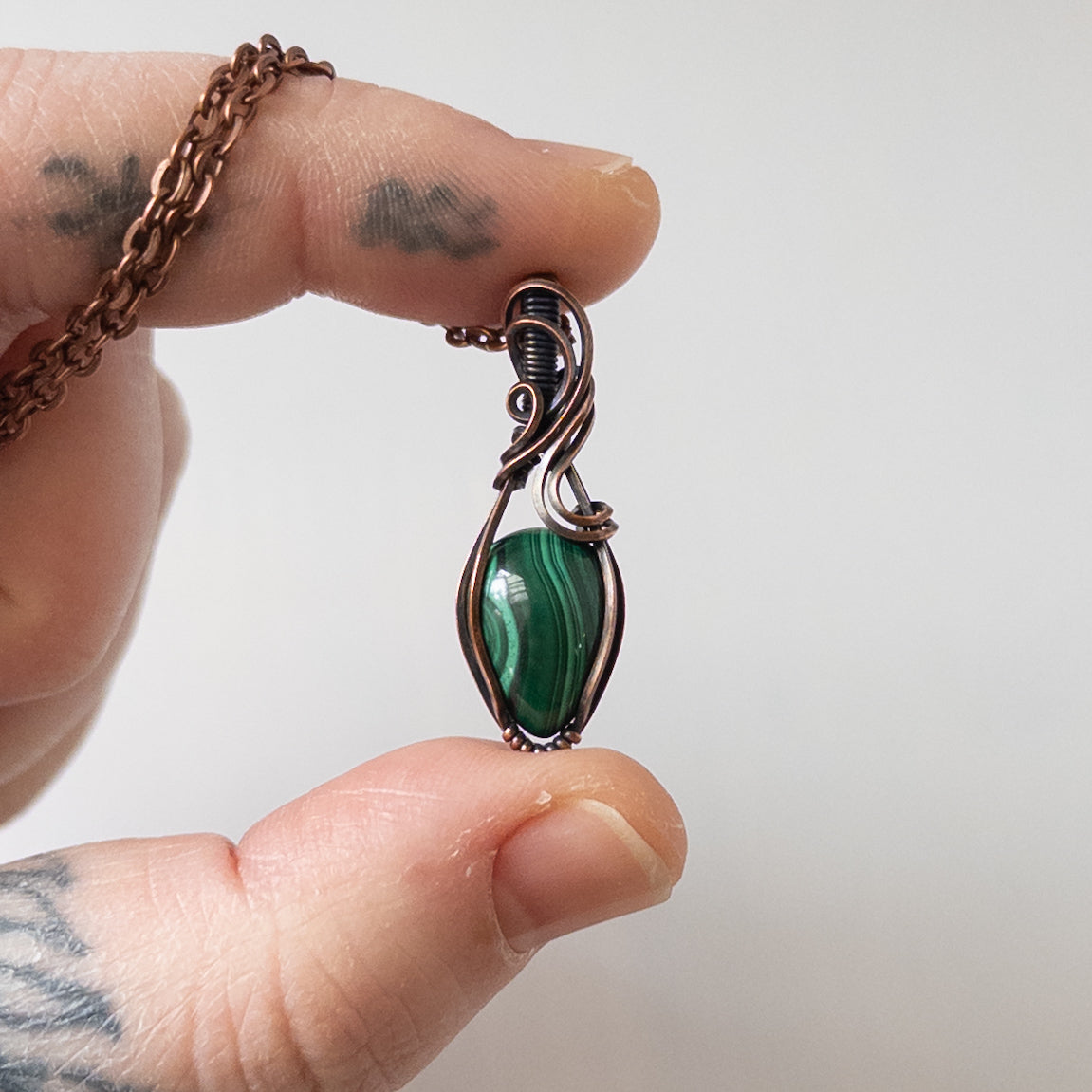 Dainty Malachite Copper Wrapped Pendant