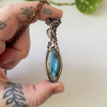 Load image into Gallery viewer, Blue Marquise Labradorite Copper Wrapped Pendant
