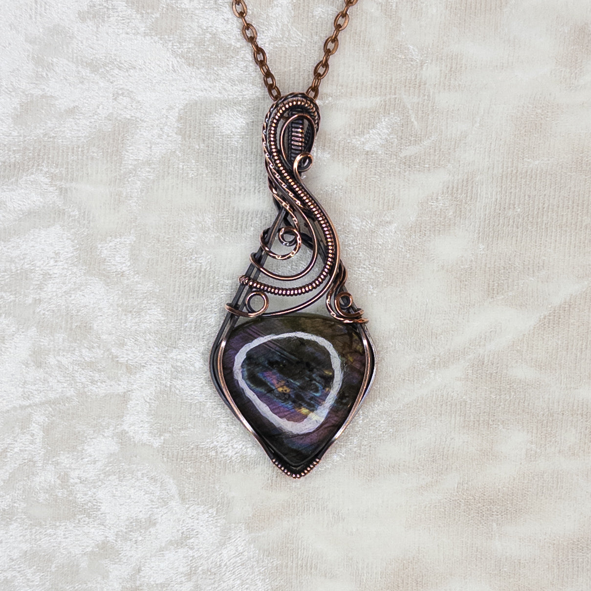 Purple Labradorite Antiqued Copper Pendant