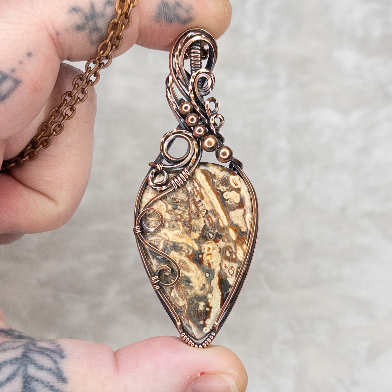Viper Skin Jasper Antiqued Copper Pendant