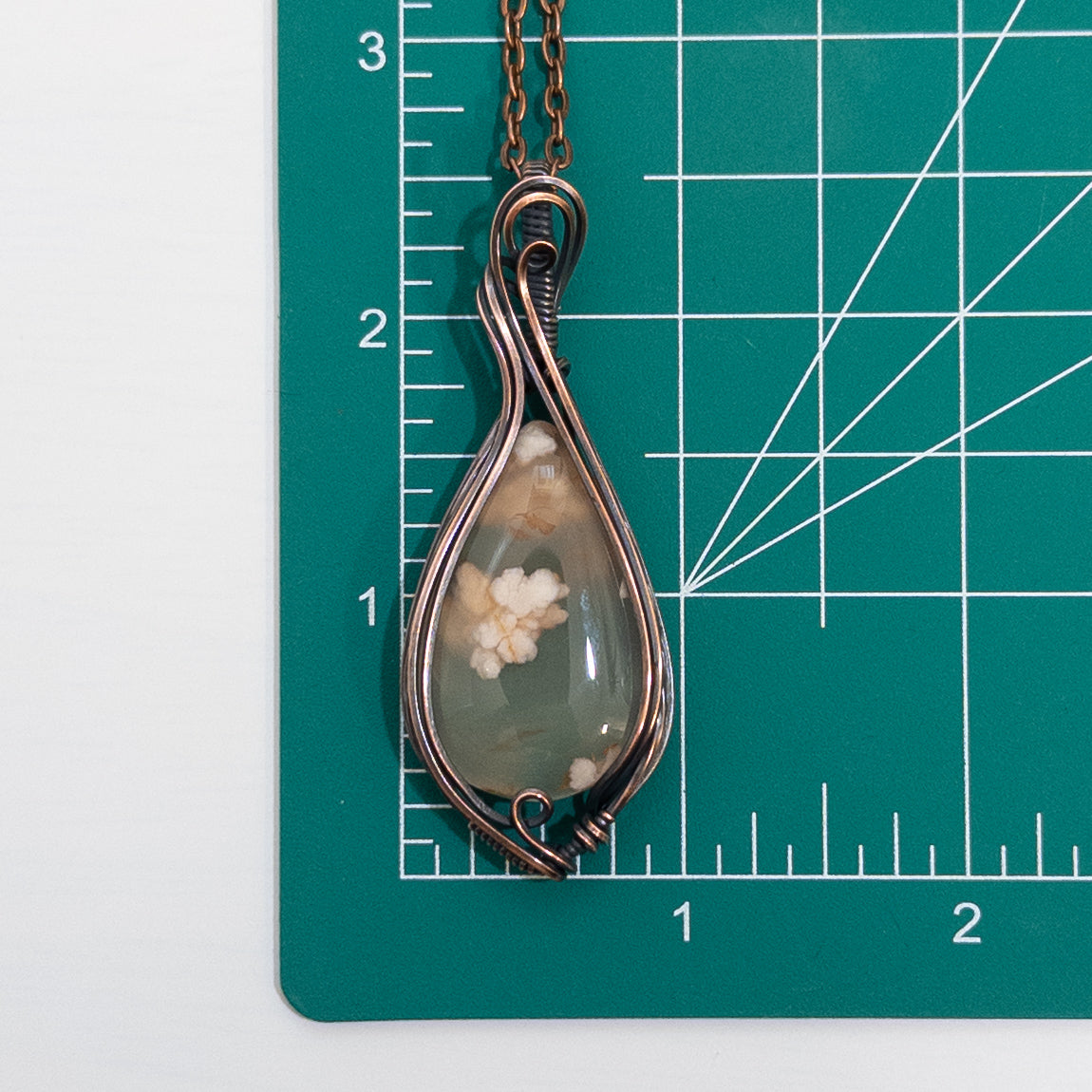 Flower Agate Copper Wrapped Pendant