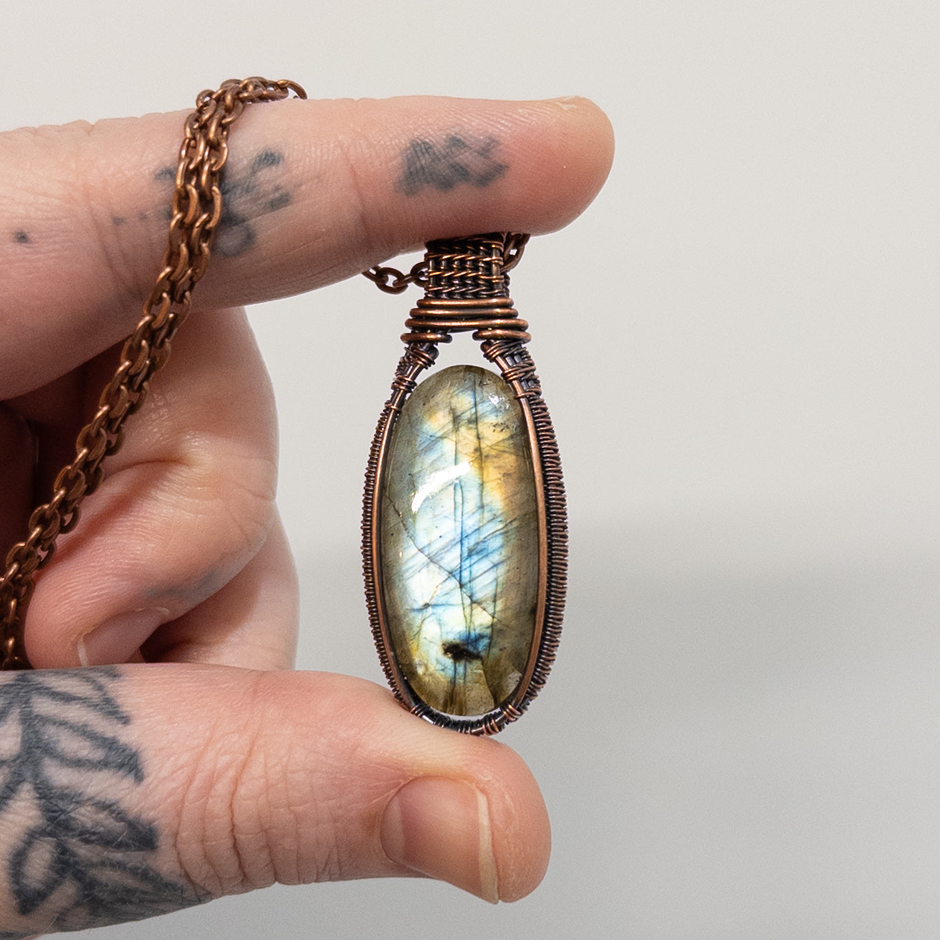 Labradorite Woven Copper Pendant