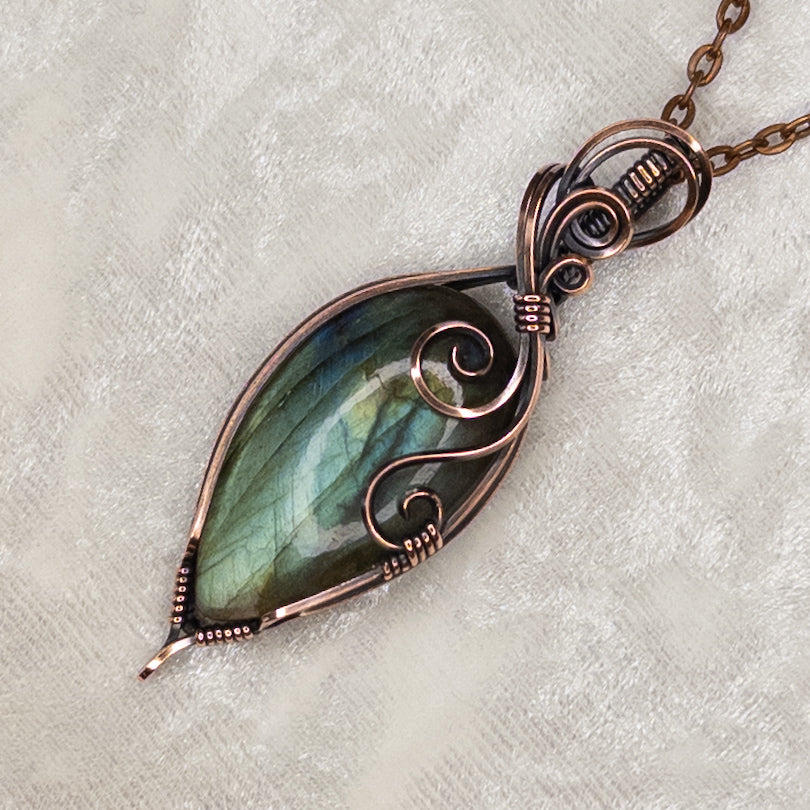 Green & Blue Labradorite Antiqued Copper Pendant