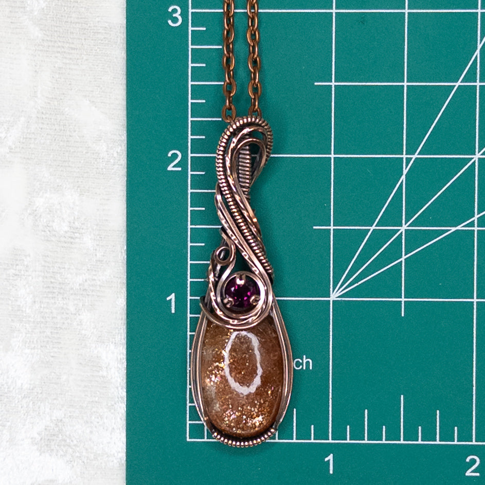 Sunstone & Pink Garnet Antiqued Copper Pendant