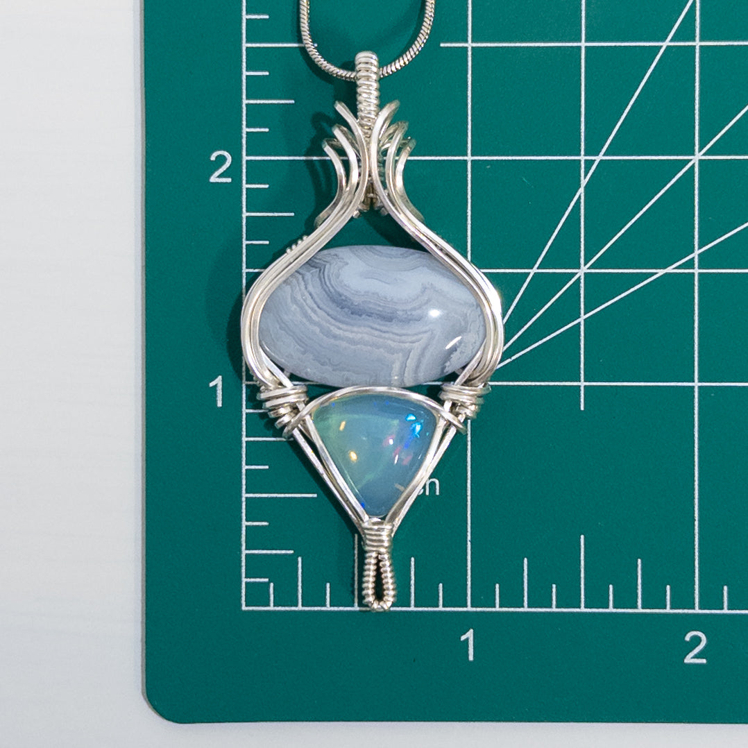 Blue Lace Agate & 6ct. Opal Sterling Silver Pendant