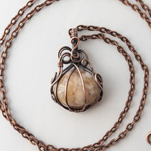 Load image into Gallery viewer, Flower Agate Pumpkin Antiqued Copper Wrapped Pendant
