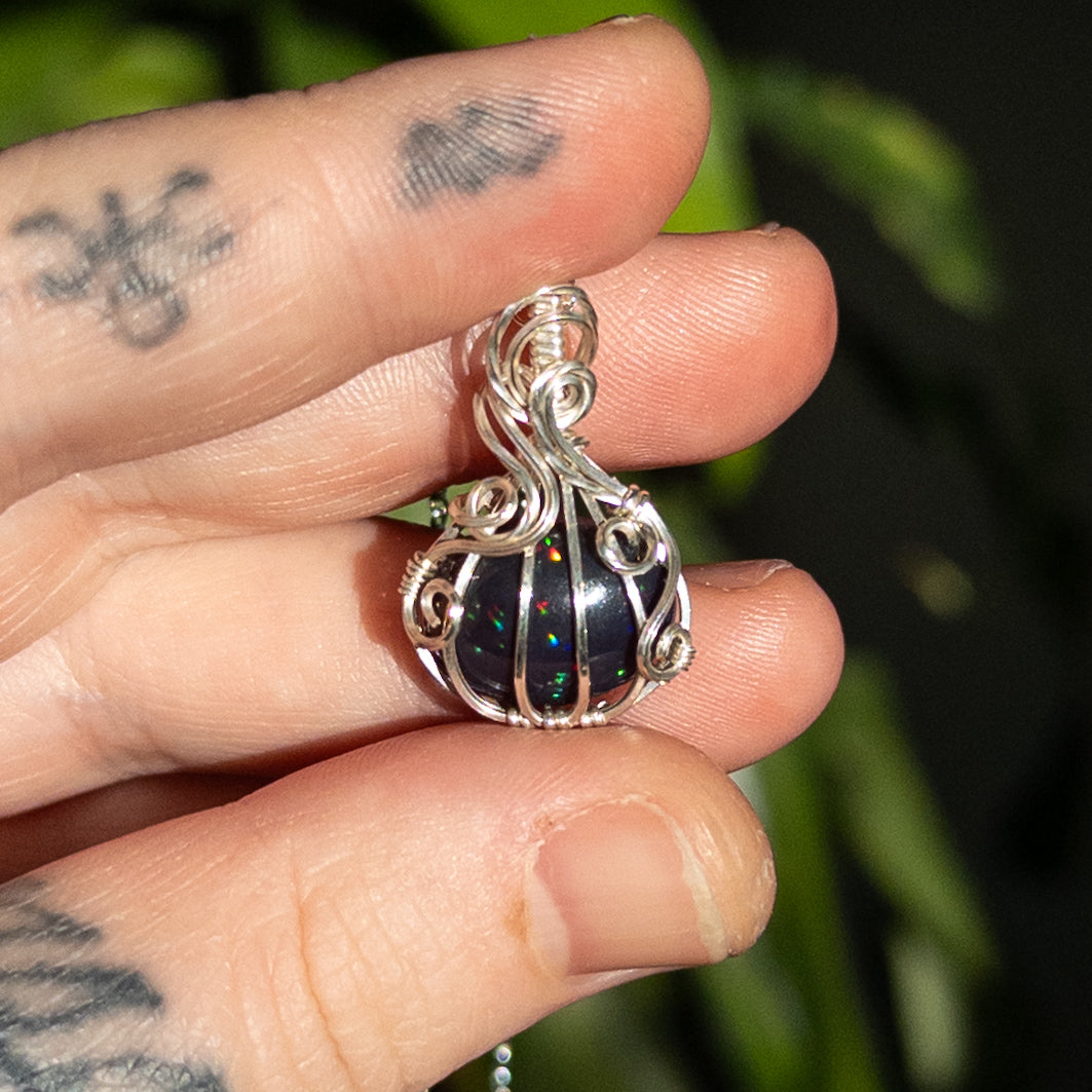 4.6 Carat Black Ethiopian Opal Pumpkin Pendant in Solid Sterling Silver