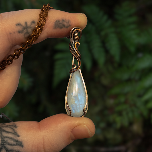 Moonstone Teardrop Copper Wrapped Pendant