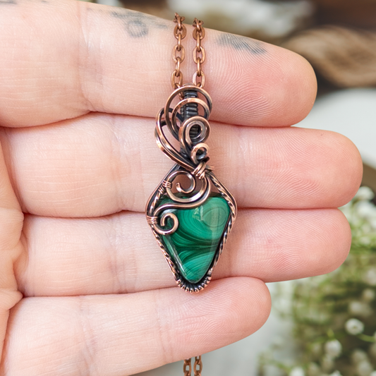 Dainty Malachite Antiqued Copper Pendant