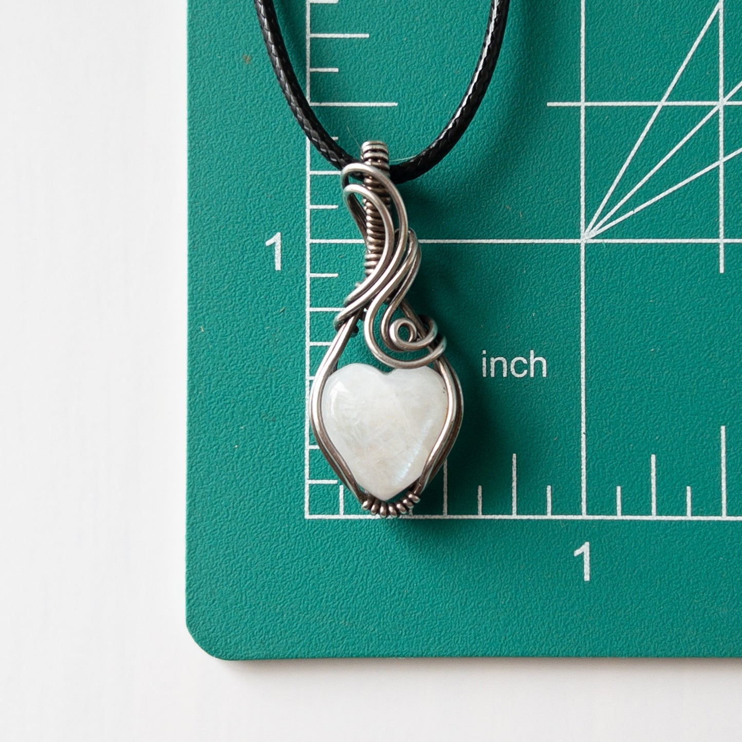 Mini Moonstone Heart & Sterling Silver Wrapped Pendant - A