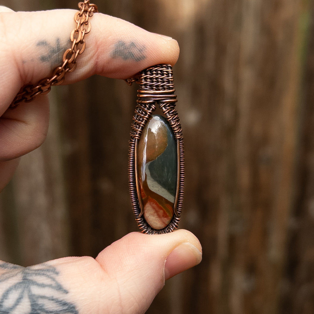 Polychrome Jasper Woven Copper Pendant