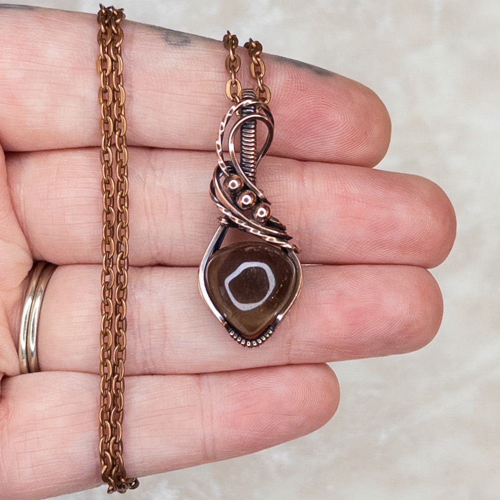 Dainty Smoky Quartz Antiqued Copper Pendant