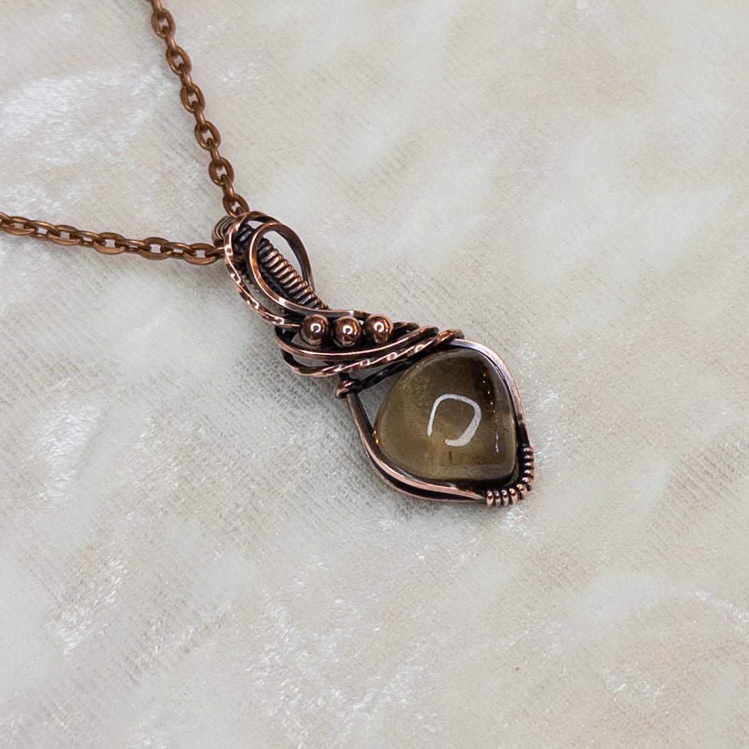 Dainty Smoky Quartz Antiqued Copper Pendant