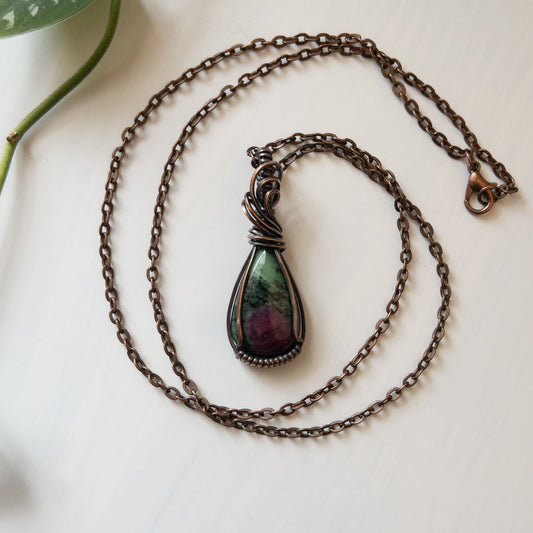 Ruby In Zoisite & Copper Wrapped Pendant