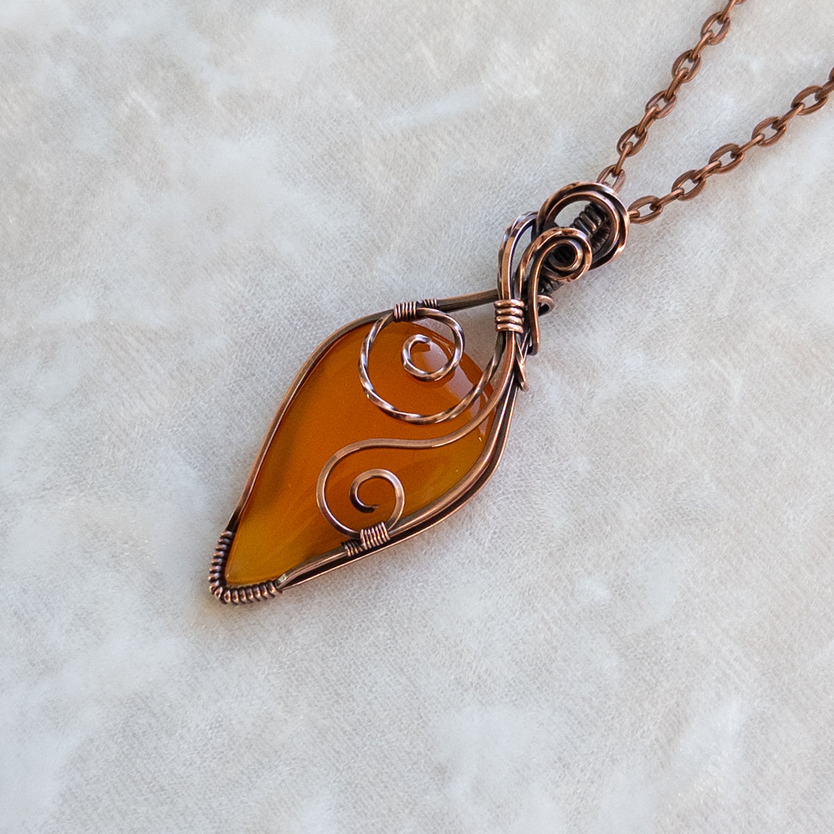 Orange Carnelian Antiqued Copper Pendant