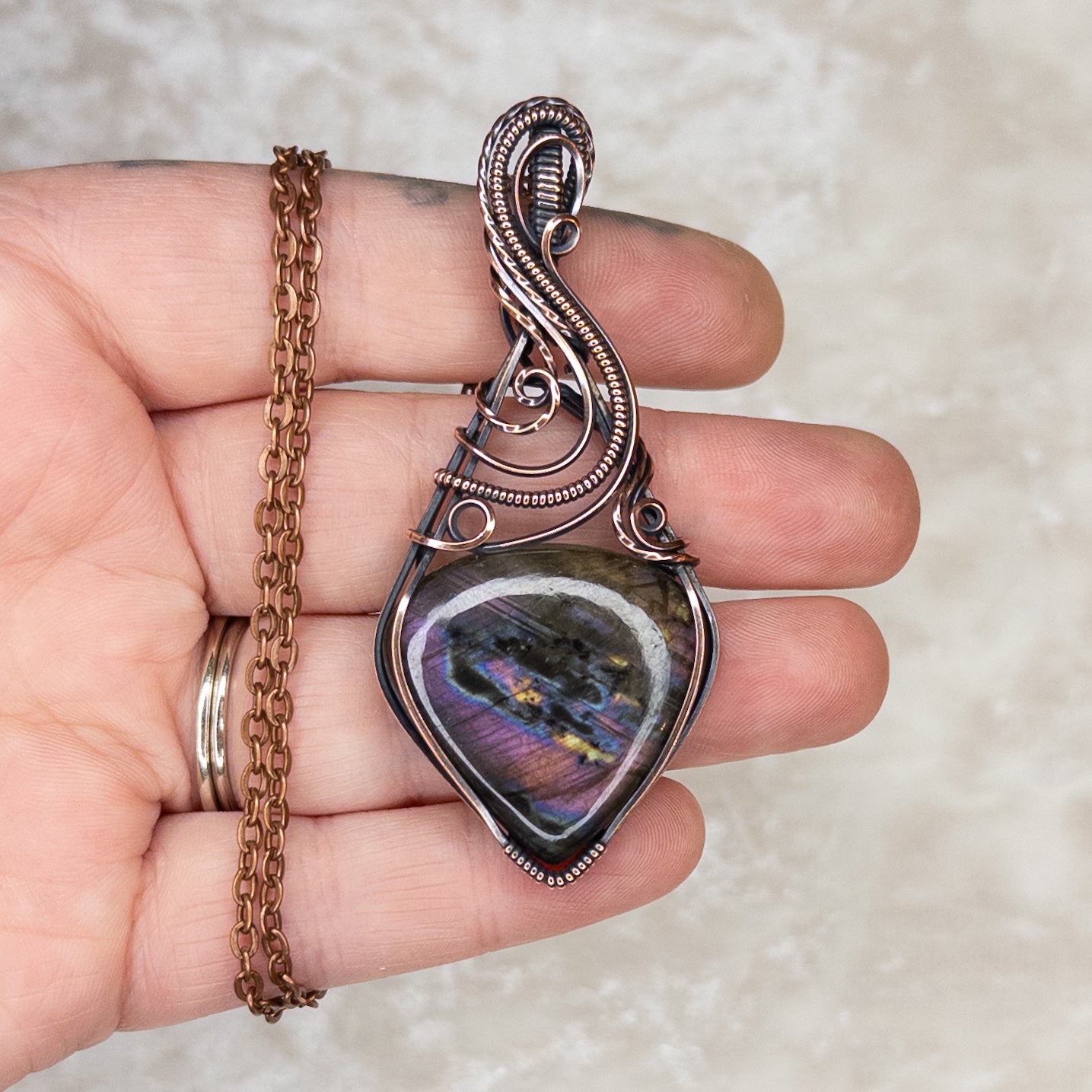 Purple Labradorite Antiqued Copper Pendant