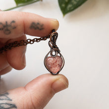 Load image into Gallery viewer, Mini Strawberry Quartz Heart &amp; Copper Wrapped Pendant - E
