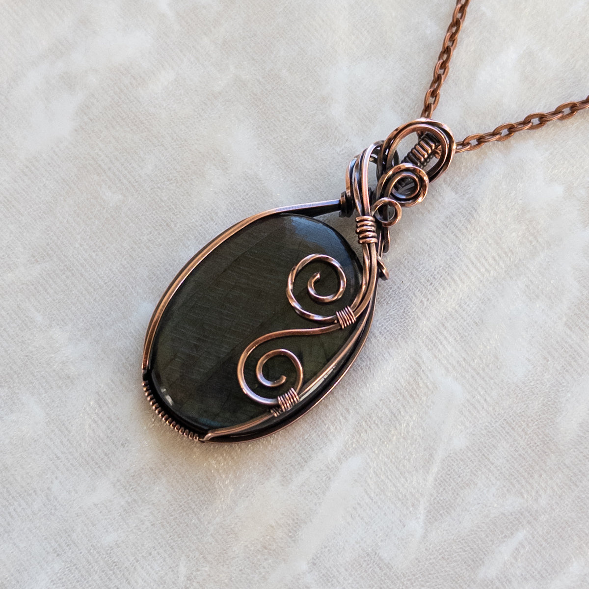 Teal Labradorite Antiqued Copper Pendant