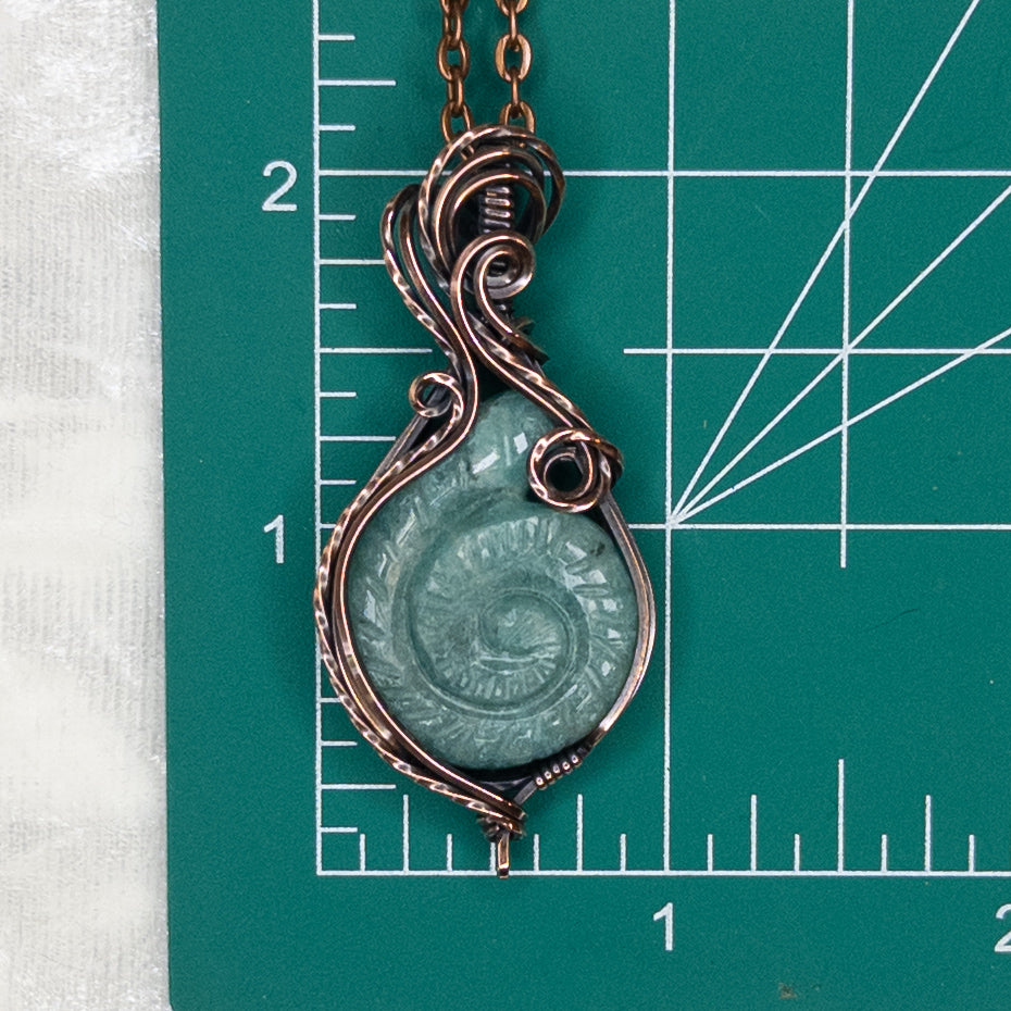 Carved Amazonite Shell Antiqued Copper Pendant