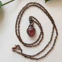 Load image into Gallery viewer, Mini Strawberry Quartz Heart &amp; Copper Wrapped Pendant - A
