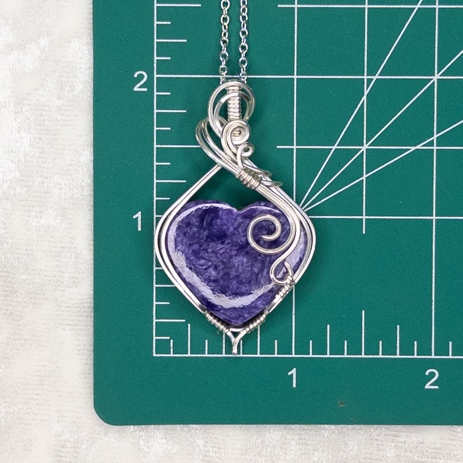 Charoite Heart .925 Sterling Silver Pendant