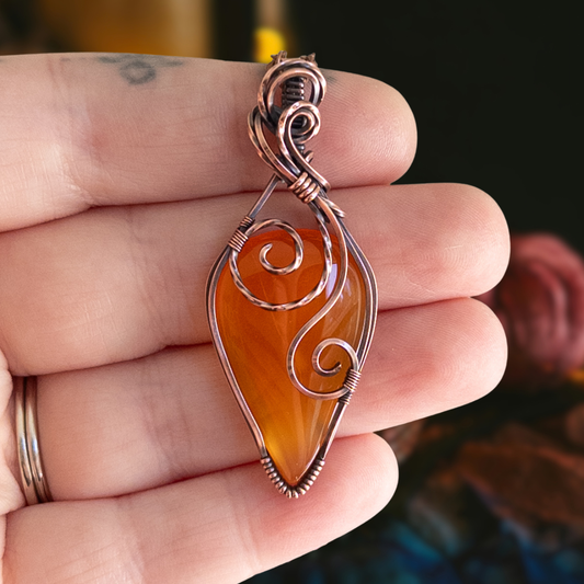 Orange Carnelian Antiqued Copper Pendant