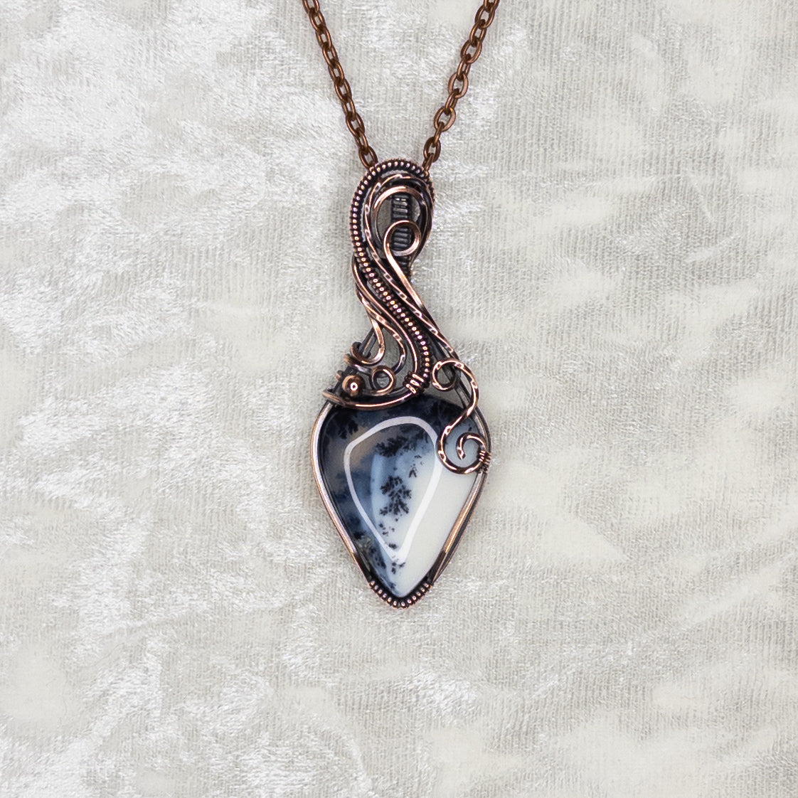 Dendritic White Opal Antiqued Copper Pendant