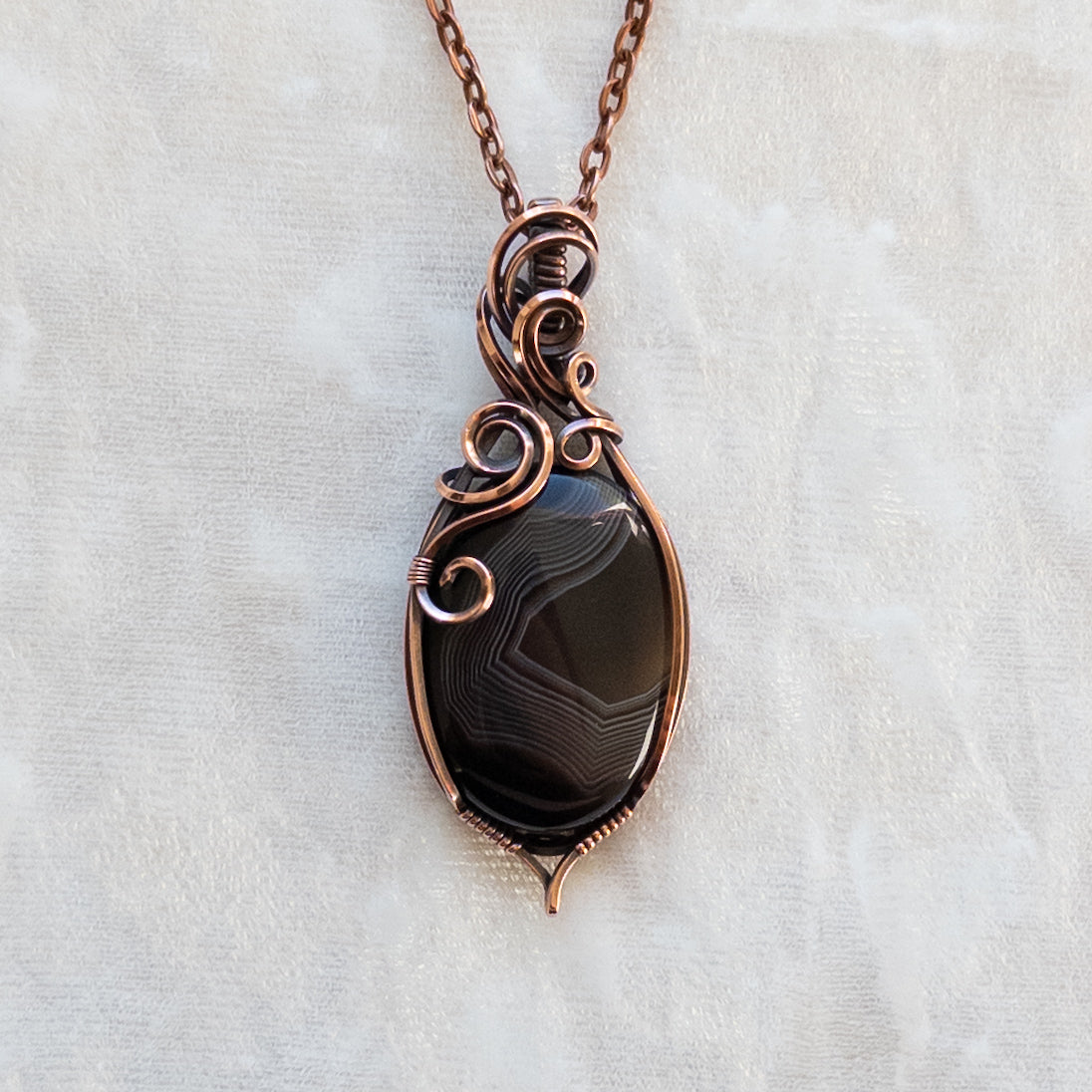 Black Onyx Antiqued Copper Pendant