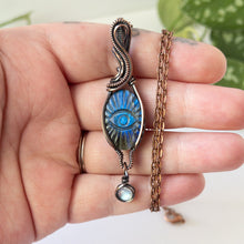 Load image into Gallery viewer, Labradorite Eye With Moonstone Charm Copper Wrapped Pendant
