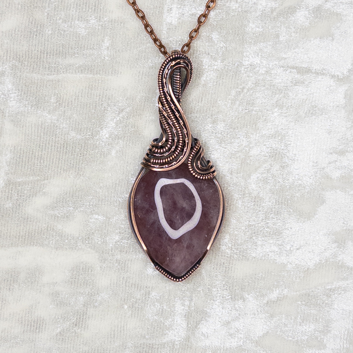 Lavender Rose Quartz Antiqued Copper Pendant