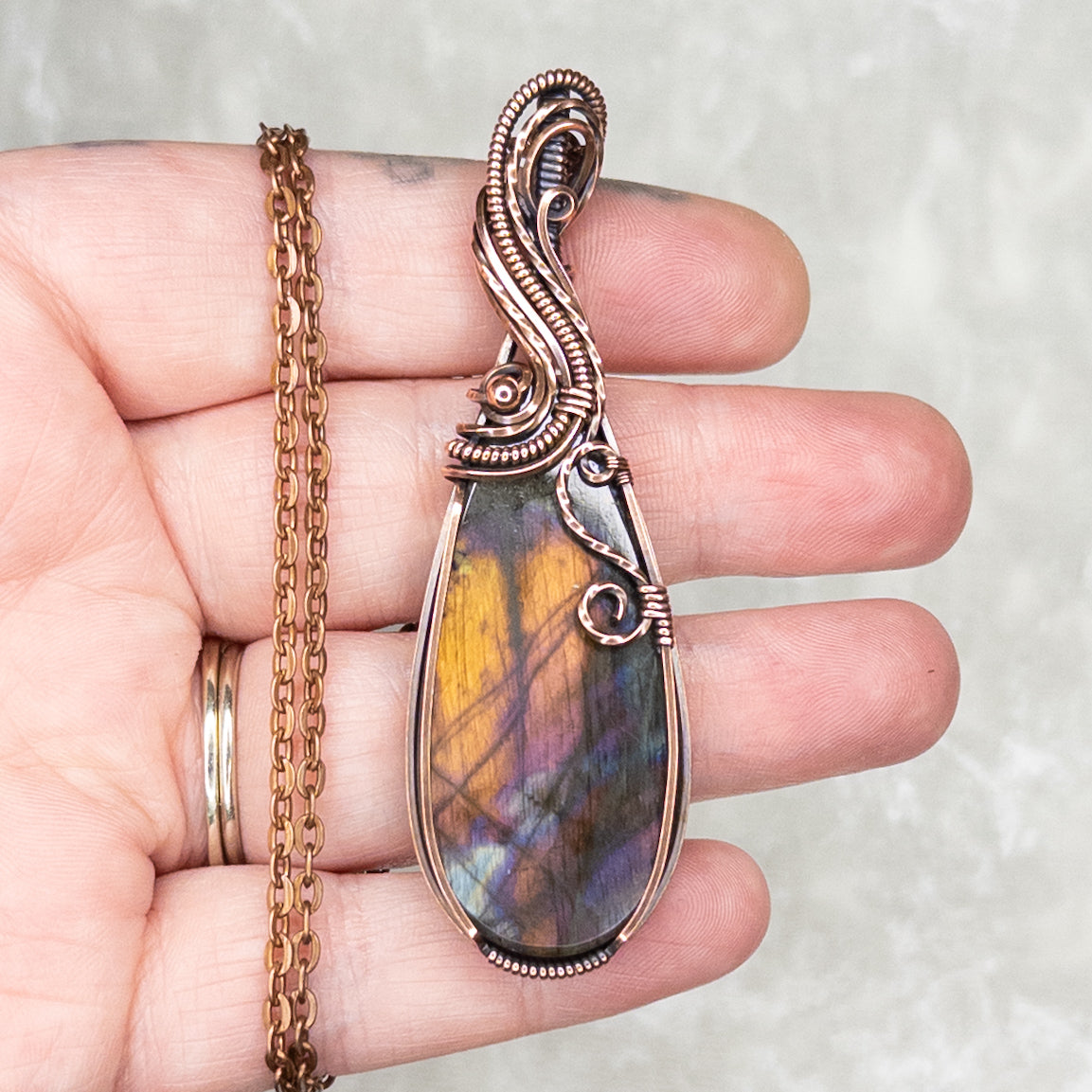 Sunset Labradorite Antiqued Copper Pendant